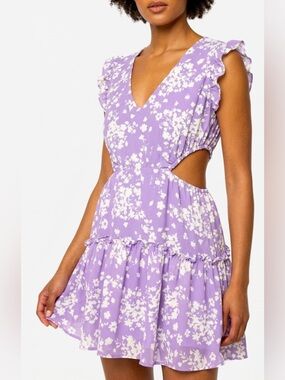 Dynamite Floral Ruffle Side Cut Out Mini Dress Size XL